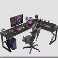 Black Gaming Desk and Chair Set with Monitor Keyboard Mouse Headphones and PC Case