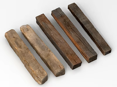 Natural Wooden Construction Components With Various Textures And Long Strip Shapes 3d model