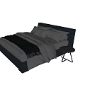 Modern Double Bed with Gray Bedding Leather Headboard and Side Nightstand 3d model