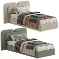Single Bed with Upholstered Headboard Cozy Blankets and Pillows in Neutral and Green Tones