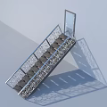 Staircase With Ornate Metal Railing And Dark Steps On Light Background 3d model