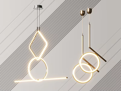 Modern Geometric Pendant Lights Featuring Circular Rings And Sleek Golden Lines For Contemporary Interior Design 3d model
