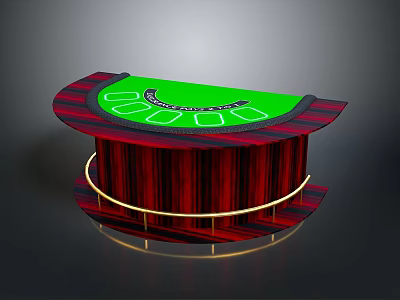 Red And Green Casino Gaming Table With Curved Desktop Red Frame Green Surface And Gold Railings 3d model