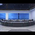 High Tech Control Room With Multiple Monitors Control Desk Blue Lighting And Office Chairs 3d model