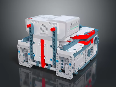 Contemporary Modular Furniture Design With White Grey Red And Blue Components 3d model