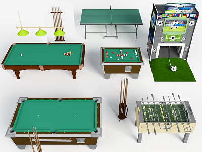 Indoor Sports Equipment Collection Including Pool Tables Ping Pong Table Foosball And Soccer Game Machine 3d model