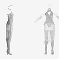 3D Model Women's Elegant Outfit Featuring Long Sleeves Vest Design And Patterned Skirt
