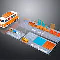 Building Base And Sunbrella Scene With Orange Van Pool Mesh Structure And Wooden Planks