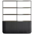 Modern Bookcase Design With Black Metal Frame Multiple Open Shelves And Ribbed Base