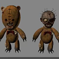 Scary Stitched Bear And Human Shaped Dolls With Torn Fabric Sharp Claws Red Bow Ties