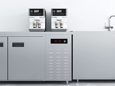 Silver Modern Kitchen Appliances Featuring Coffee Machines Digital Displays Cabinets And Faucet 3d model