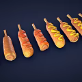 Assorted Hot Dogs With Ketchup And Mustard On Dark Background