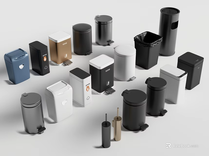 Public Facility Various Trash Bins With Different Colors And Designs For Public Use 3d model