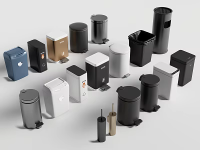 Public Facility Various Trash Bins With Different Colors And Designs For Public Use 3d model