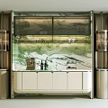 Modern Wine Cabinet Interior Design With Glass Doors And Marble Counter
