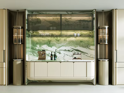 Modern Wine Cabinet Interior Design With Glass Doors And Marble Counter 3d model
