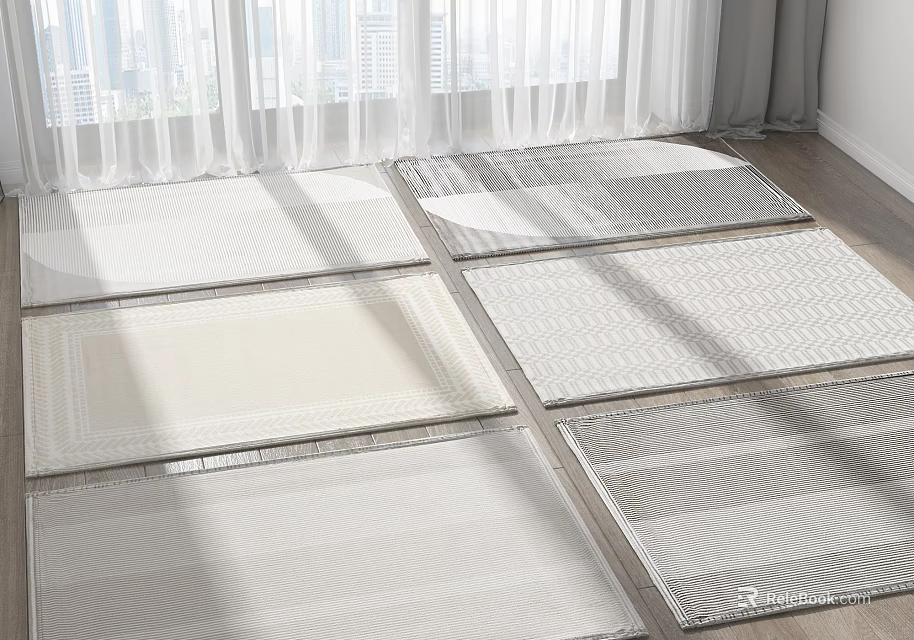 Light Colored Square Rugs With Textured Patterns Under Sunlight For Indoor Living Space 3d model 