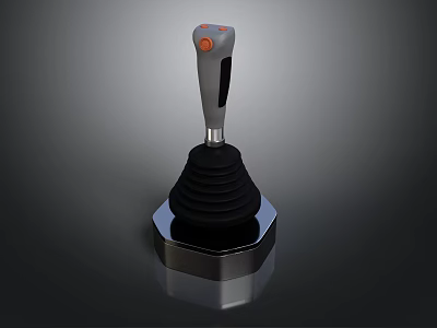 Ergonomic Computer Gaming Joystick With Black Base Silver Gray Handle And Orange Buttons 3d model
