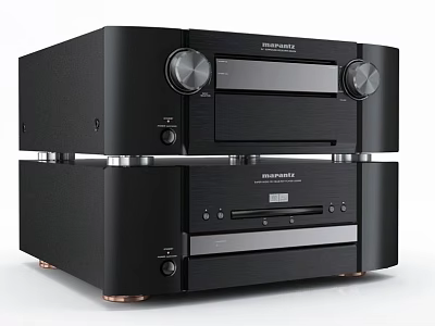 Modern Black Stacked Hi Fi Stereo Audio System With Classic Knobs And Sleek Finish 3d model