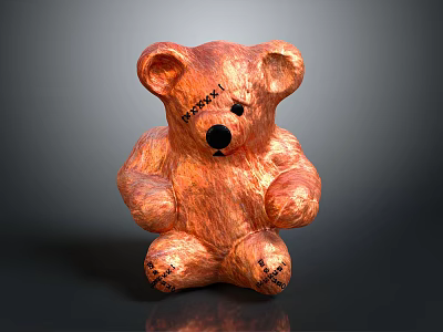 Brown Stuffed Teddy Bear With Stitched Details Sitting On Dark Background 3d model