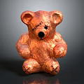 Brown Stuffed Teddy Bear With Stitched Details Sitting On Dark Background