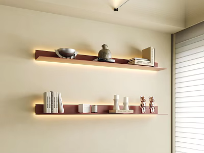Modern Floating Wall Shelves With LED Lighting Displaying Books Decorative Vase And Ornaments 3d model