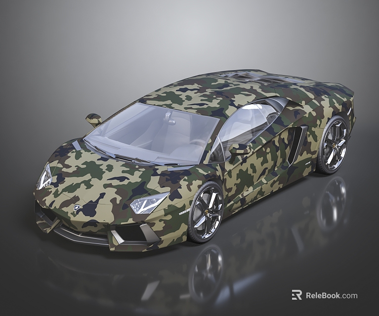 Camouflage Sports Car With Sleek Exterior Design And Shiny Alloy Wheels 3d model 