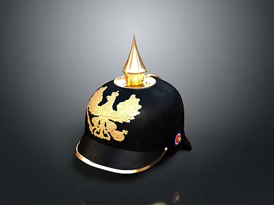 Vintage Military Weapon Helmet With Black Finish Golden Spike And Eagle Emblem Design 3d model