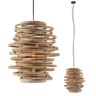 Two Rattan Pendant Lights Featuring Layered Circular Design In Natural Finish 3d model