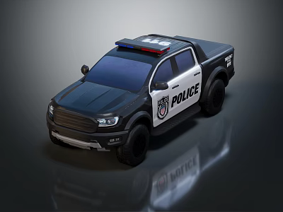 Black And White Police Pickup Truck With Emergency Lights And POLICE Logo 3d model