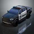 Black And White Police Pickup Truck With Emergency Lights And POLICE Logo