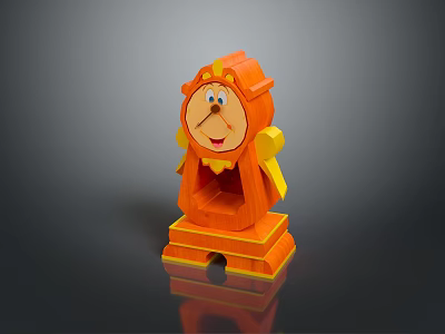 Orange Wooden Cartoon Style Table Clock With Smiling Face And Decorative Base For Home 3d model