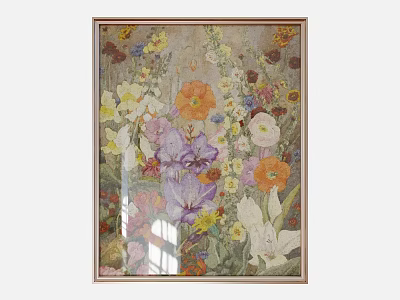 Colorful Botanical Painting With Various Flowers And Framed Wall Art Decor 3d model