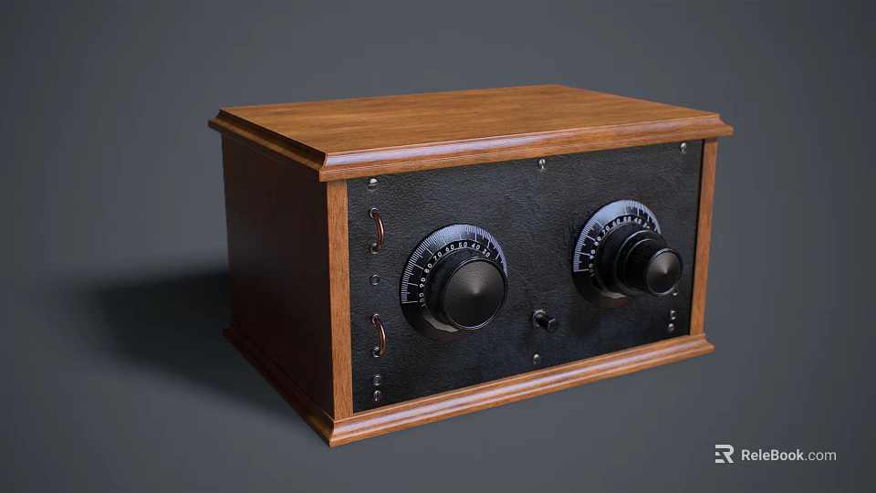 Vintage Wooden Stereo Speaker With Classic Design And Dual Control Knobs 3d model 