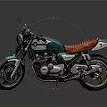 Vintage Teal Motorcycle With Brown Leather Seat And Metallic Design Elements