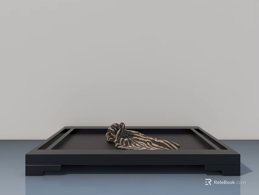 Artistic Intricate Sculpture Carving Artwork Showcased On Black Wooden Tray 3d model 