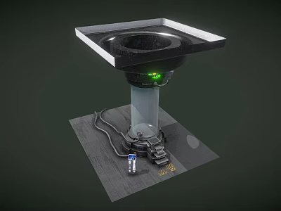 Mechanical Platform 3D Model With Square Top Black Circular Opening Silver Pillar Green Light 3d model