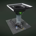 Mechanical Platform 3D Model With Square Top Black Circular Opening Silver Pillar Green Light 3d model