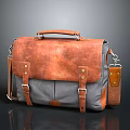 Vintage Brown And Gray Leather Canvas Messenger Bag With Brass Buckles And Shoulder Strap