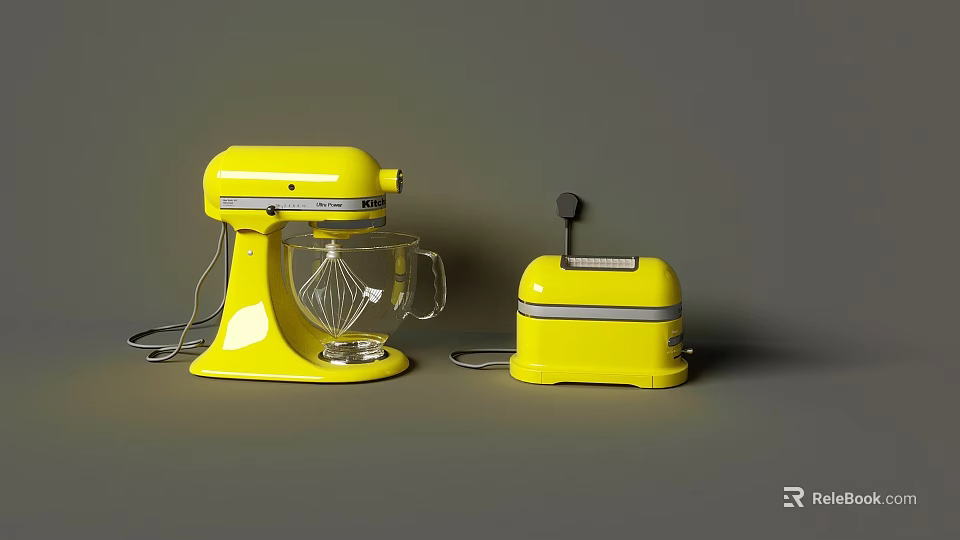 Yellow Stand Mixer And Toaster Modern Kitchen Appliances Design 3d model 