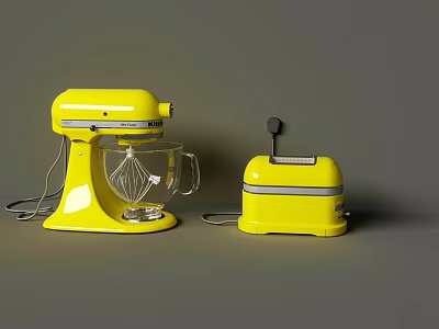 Yellow Stand Mixer And Toaster Modern Kitchen Appliances Design 3d model