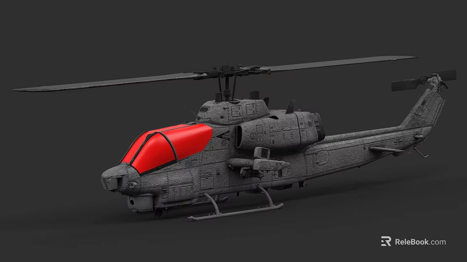 Military Helicopter With Gray Fuselage Red Canopy Rotor Blades And Armament 3d model 