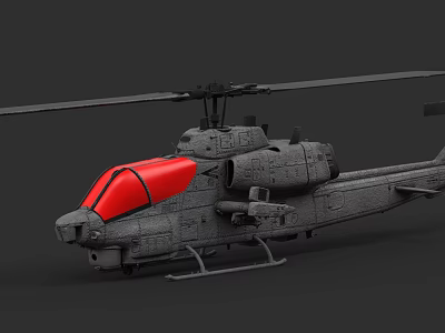Military Helicopter With Gray Fuselage Red Canopy Rotor Blades And Armament 3d model