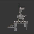 Industrial Metal Structure Building with Multi Level Platforms Stairs Railings and Tower