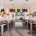 Bowl of Rice Aroma Restaurant Modern Glass Facade Interior With Tables Chairs And Pendant Lights