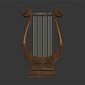 Handcrafted Wooden Harp Musical Instrument with Intricate Carvings and Elegant Design
