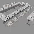 Large Modern Conference Table With White Rolling Chairs In Office Setup 3d model