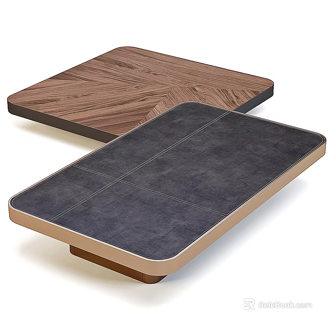 Coffee Table With Two Different Designs Wood Grain Top And Dark Upholstered Light Frame 3d model 