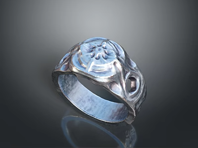 Elegant Silver Fashion Ring with Intricate Floral Pattern Shiny Metallic Surface 3d model