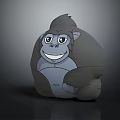 Soft Gray Cartoon Gorilla Plush Furniture Decor With Cute Smiling Expression And Round Shape